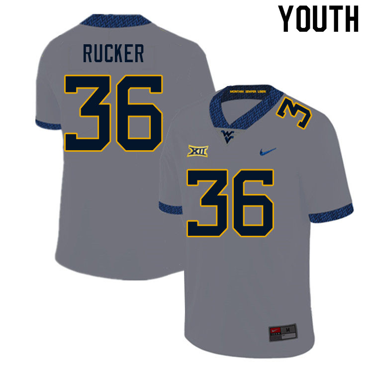 Youth #36 Markquan Rucker West Virginia Mountaineers College Football Jerseys Sale-Gray - Click Image to Close